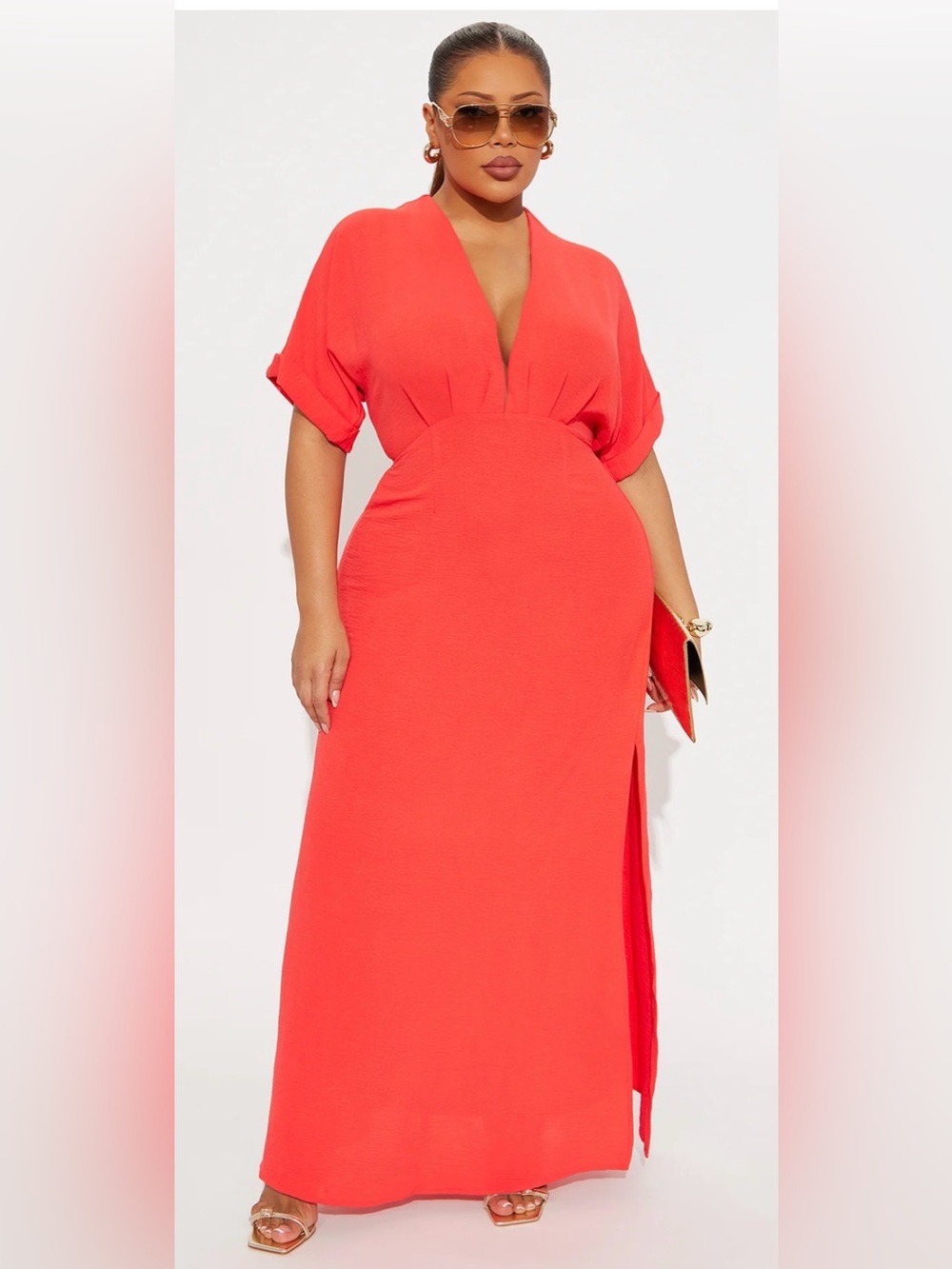 Fashion Nova Coral V-Neck Plus Maxi Dress